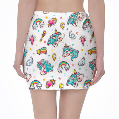 Little Girly Unicorn Pattern Print Pencil Mini Skirt