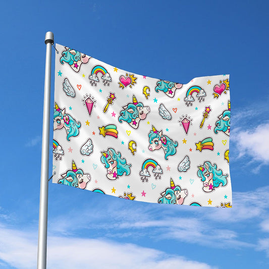 Little Girly Unicorn Pattern Print Polyester Flag