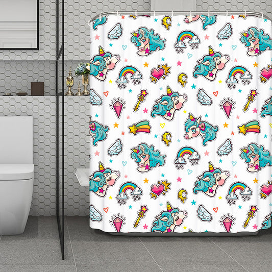 Little Girly Unicorn Pattern Print Polyester Shower Curtain