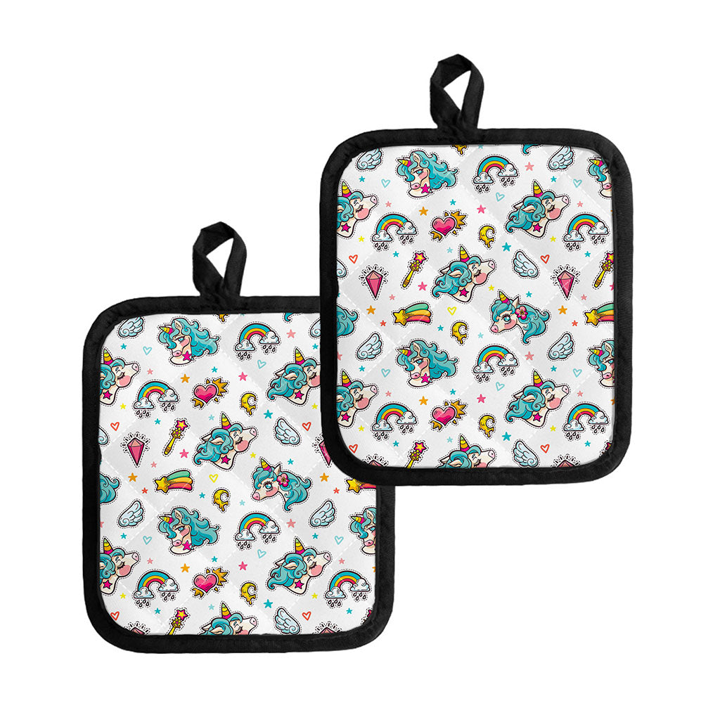 Little Girly Unicorn Pattern Print Pot Holders