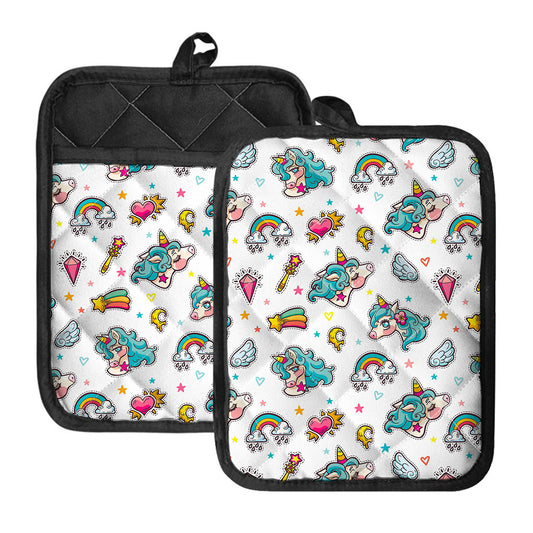 Little Girly Unicorn Pattern Print Pot Holders With Pocket