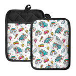 Little Girly Unicorn Pattern Print Pot Holders With Pocket