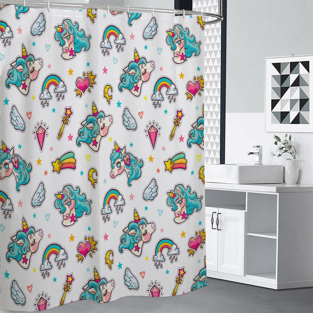 Little Girly Unicorn Pattern Print Premium Shower Curtain