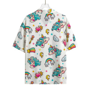 Little Girly Unicorn Pattern Print Rayon Hawaiian Shirt