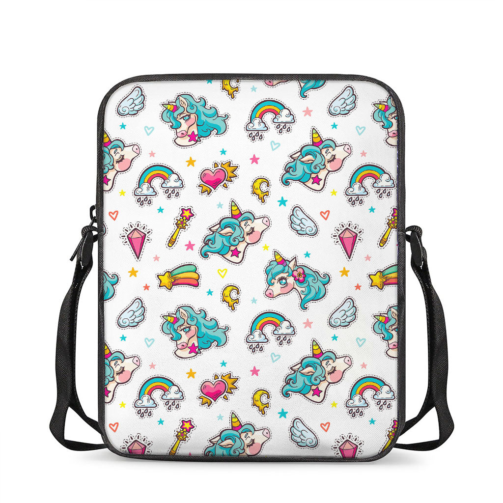 Little Girly Unicorn Pattern Print Rectangular Crossbody Bag