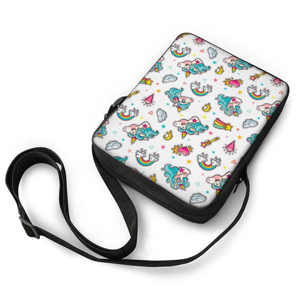 Little Girly Unicorn Pattern Print Rectangular Crossbody Bag