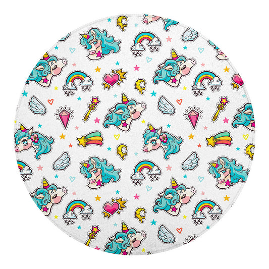 Little Girly Unicorn Pattern Print Round Blanket