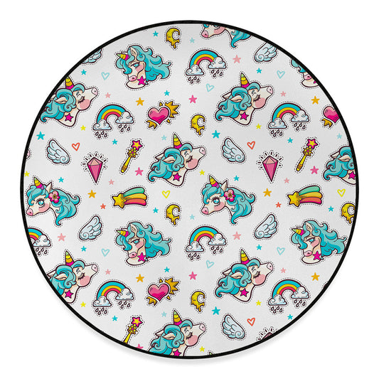 Little Girly Unicorn Pattern Print Round Floor Mat