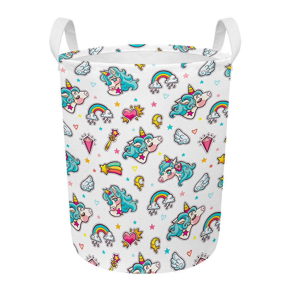 Little Girly Unicorn Pattern Print Round Laundry Basket
