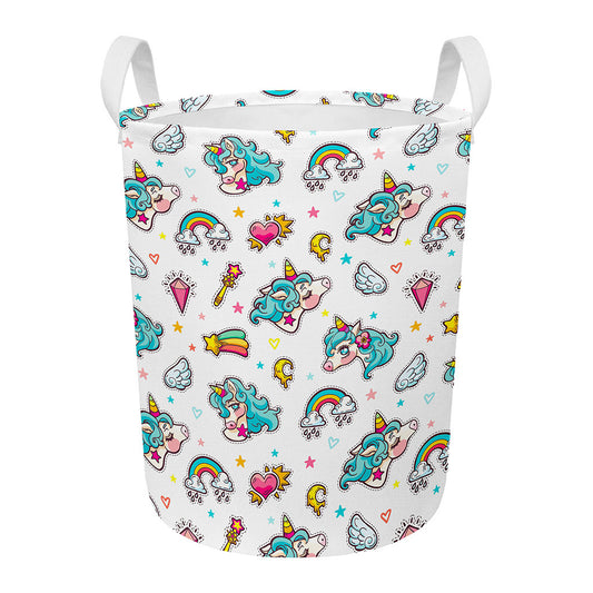 Little Girly Unicorn Pattern Print Round Laundry Basket