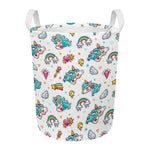 Little Girly Unicorn Pattern Print Round Laundry Basket