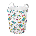Little Girly Unicorn Pattern Print Round Laundry Basket