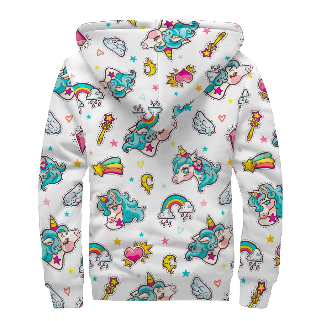 Little Girly Unicorn Pattern Print Sherpa Lined Zip Up Hoodie