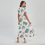 Little Girly Unicorn Pattern Print Short Sleeve Maxi Dress