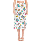 Little Girly Unicorn Pattern Print Side Slit Midi Skirt