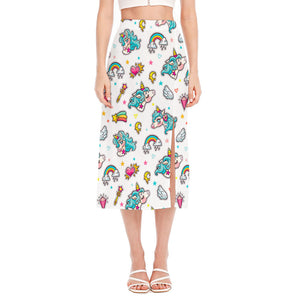 Little Girly Unicorn Pattern Print Side Slit Midi Skirt