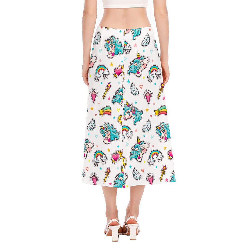 Little Girly Unicorn Pattern Print Side Slit Midi Skirt