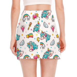 Little Girly Unicorn Pattern Print Side Slit Mini Skirt