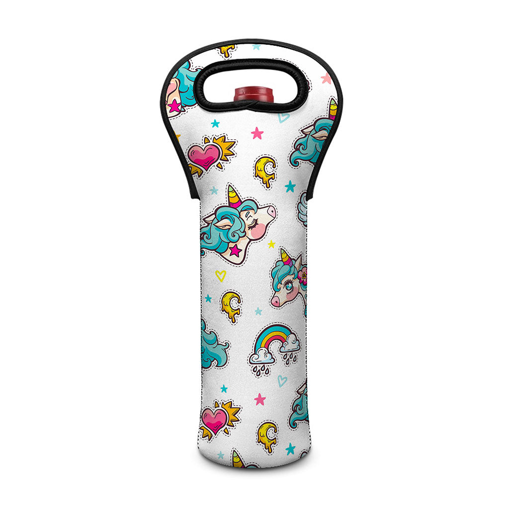 Little Girly Unicorn Pattern Print Single Neoprene Wine Tote