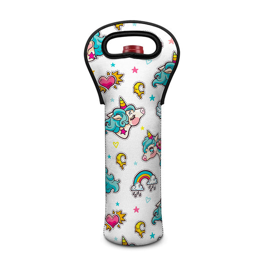 Little Girly Unicorn Pattern Print Single Neoprene Wine Tote