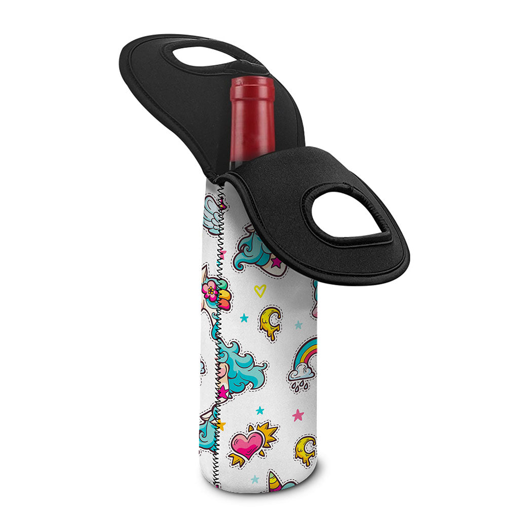 Little Girly Unicorn Pattern Print Single Neoprene Wine Tote