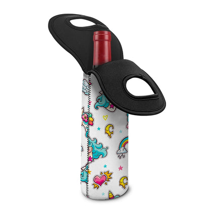 Little Girly Unicorn Pattern Print Single Neoprene Wine Tote