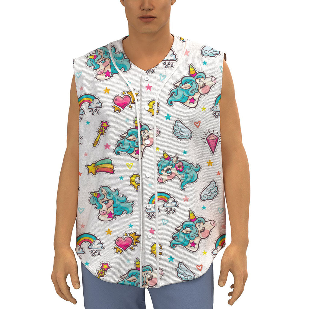 Little Girly Unicorn Pattern Print Sleeveless Baseball Jersey