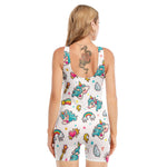 Little Girly Unicorn Pattern Print Sleeveless One Piece Swimsuit