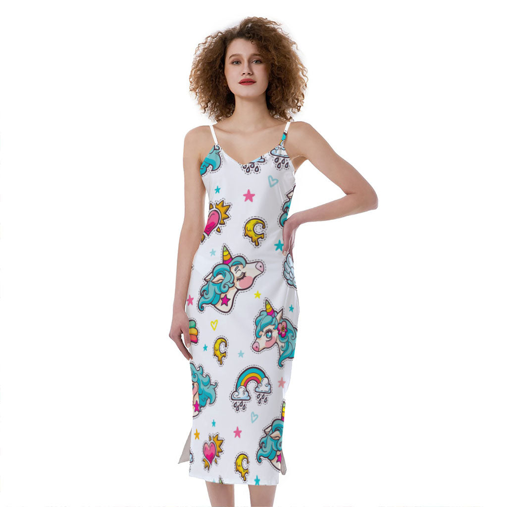 Little Girly Unicorn Pattern Print Slim Fit Midi Cami Dress