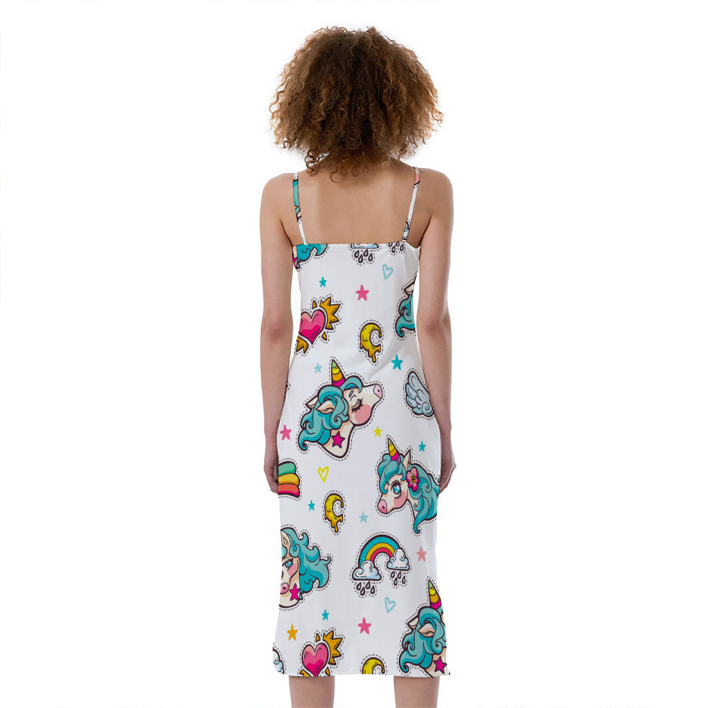 Little Girly Unicorn Pattern Print Slim Fit Midi Cami Dress