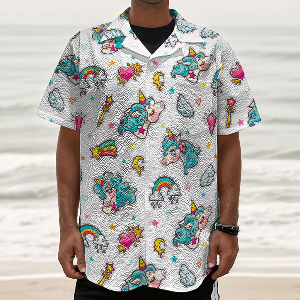 Little Girly Unicorn Pattern Print Textured Short Sleeve Shirt