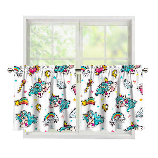 Little Girly Unicorn Pattern Print Tier Curtains