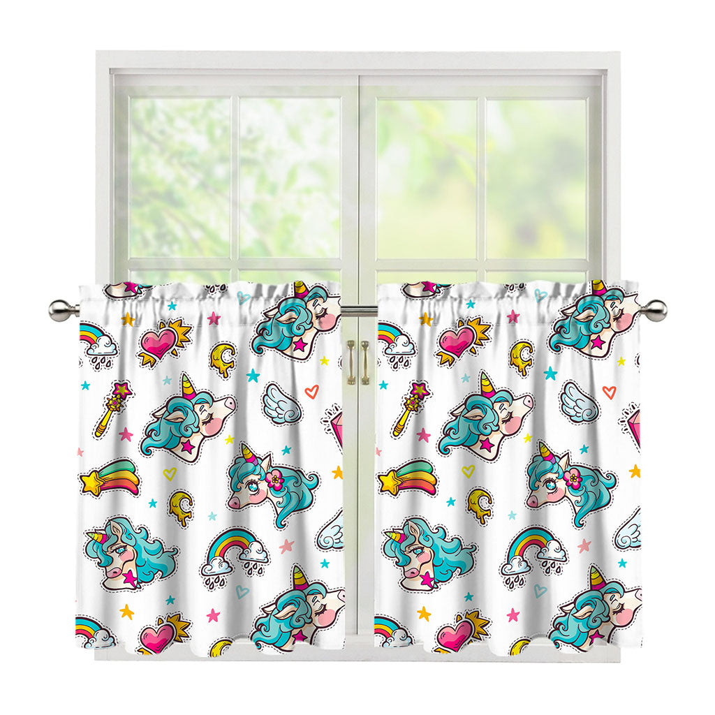 Little Girly Unicorn Pattern Print Tier Curtains