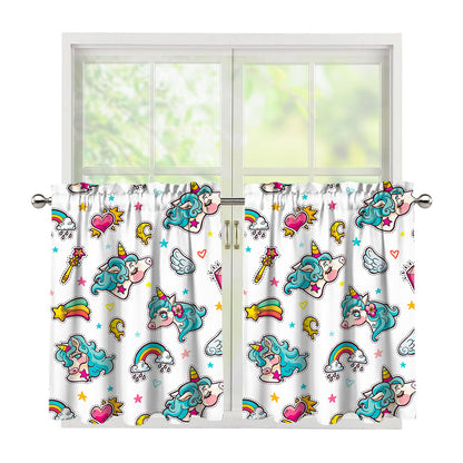 Little Girly Unicorn Pattern Print Tier Curtains