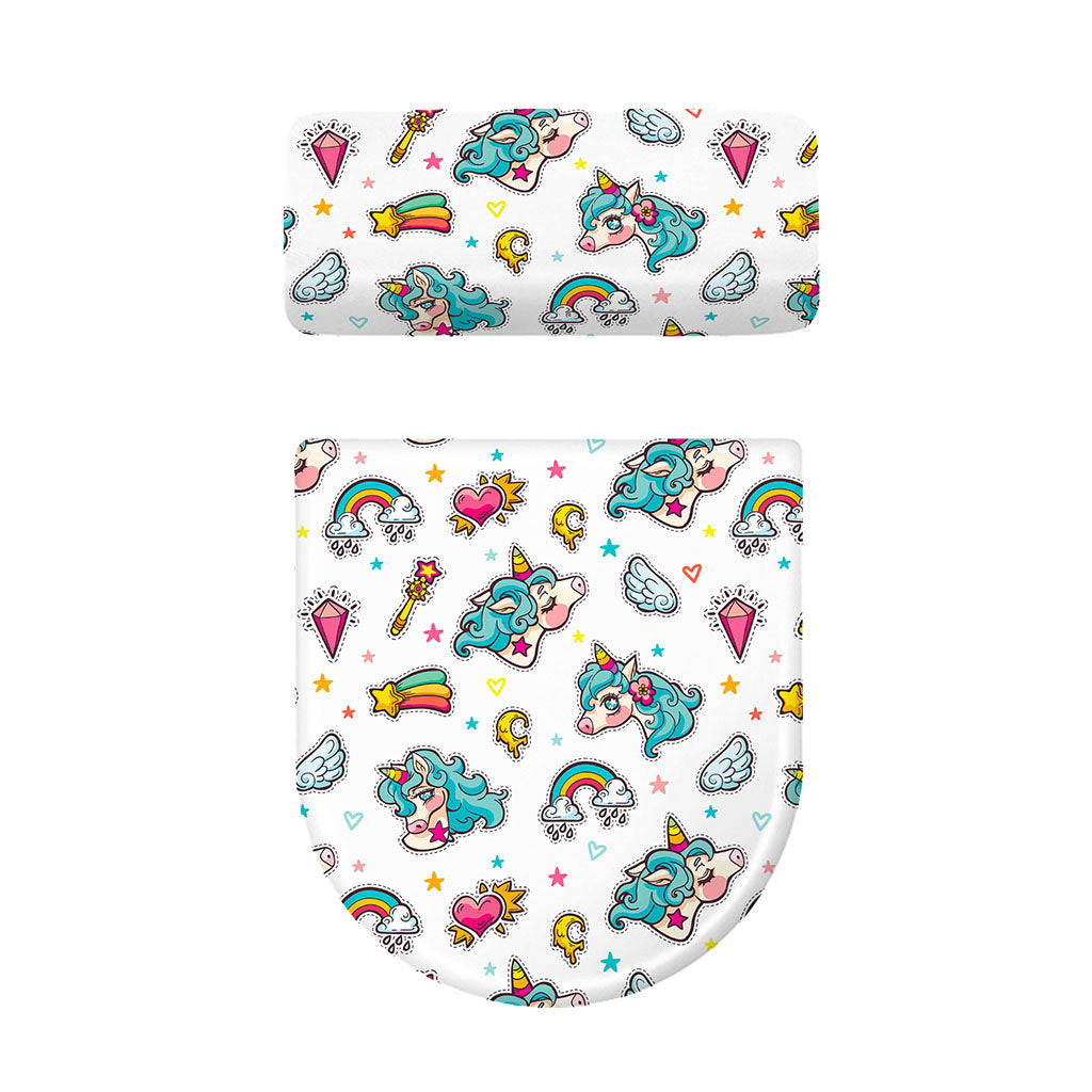 Little Girly Unicorn Pattern Print Toilet Lid And Tank Cover Set