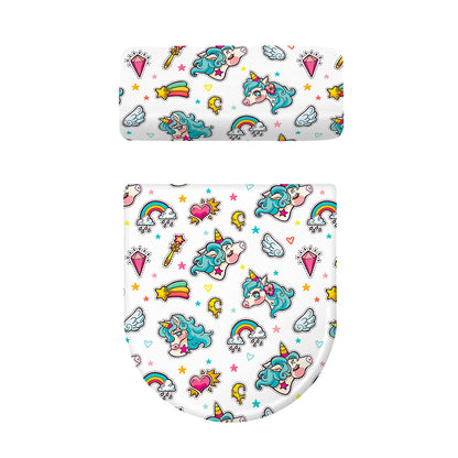 Little Girly Unicorn Pattern Print Toilet Lid And Tank Cover Set