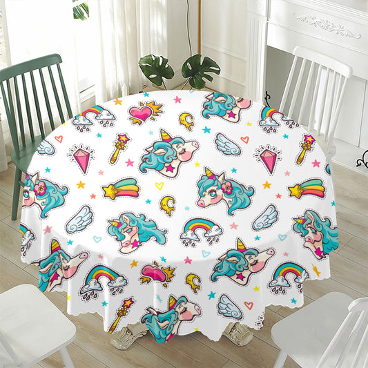 Little Girly Unicorn Pattern Print Waterproof Round Tablecloth