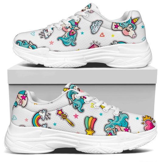 Little Girly Unicorn Pattern Print White Chunky Shoes
