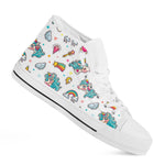 Little Girly Unicorn Pattern Print White High Top Sneakers