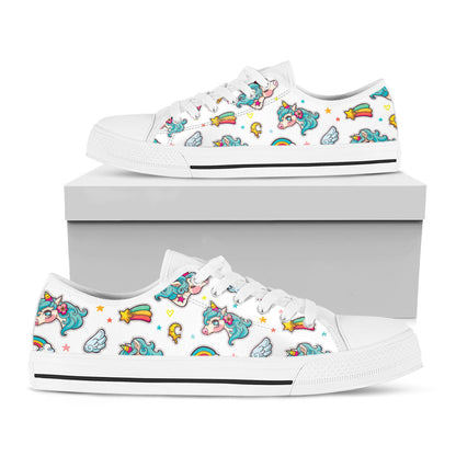 Little Girly Unicorn Pattern Print White Low Top Sneakers