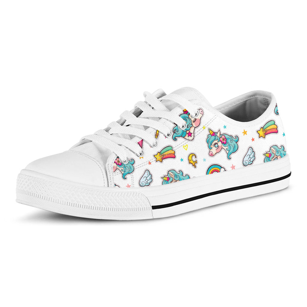 Little Girly Unicorn Pattern Print White Low Top Sneakers