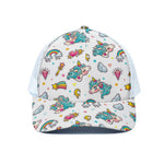 Little Girly Unicorn Pattern Print White Mesh Trucker Cap