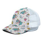 Little Girly Unicorn Pattern Print White Mesh Trucker Cap
