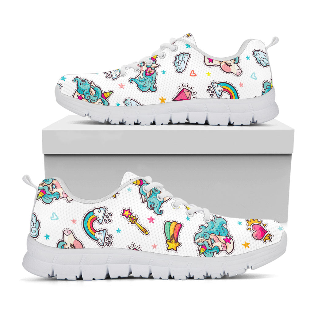 Little Girly Unicorn Pattern Print White Running Shoes