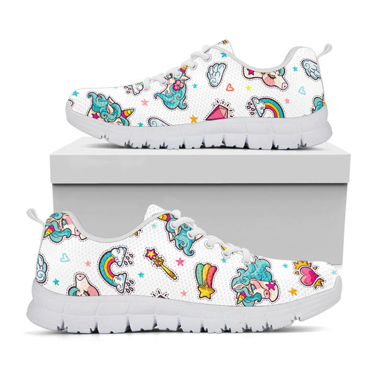Little Girly Unicorn Pattern Print White Running Shoes