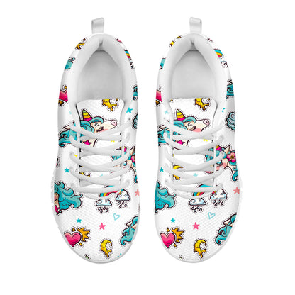 Little Girly Unicorn Pattern Print White Running Shoes