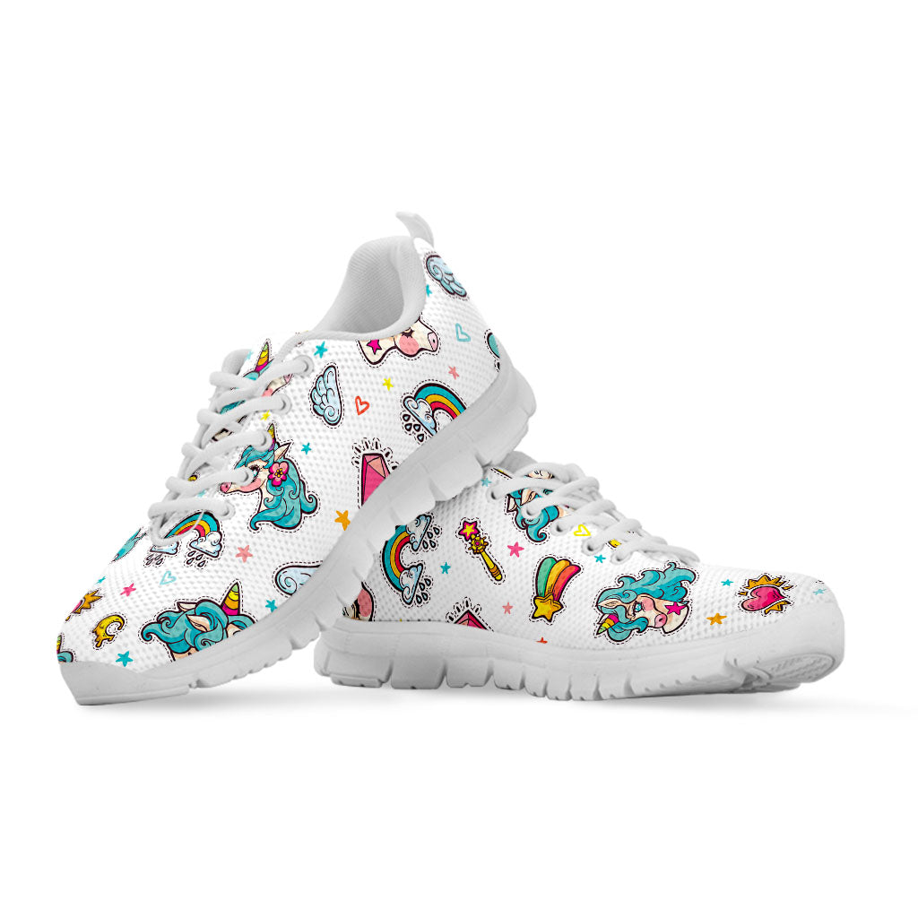 Little Girly Unicorn Pattern Print White Running Shoes