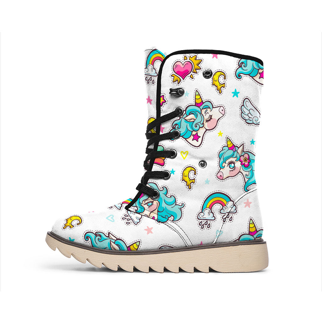 Little Girly Unicorn Pattern Print Winter Boots