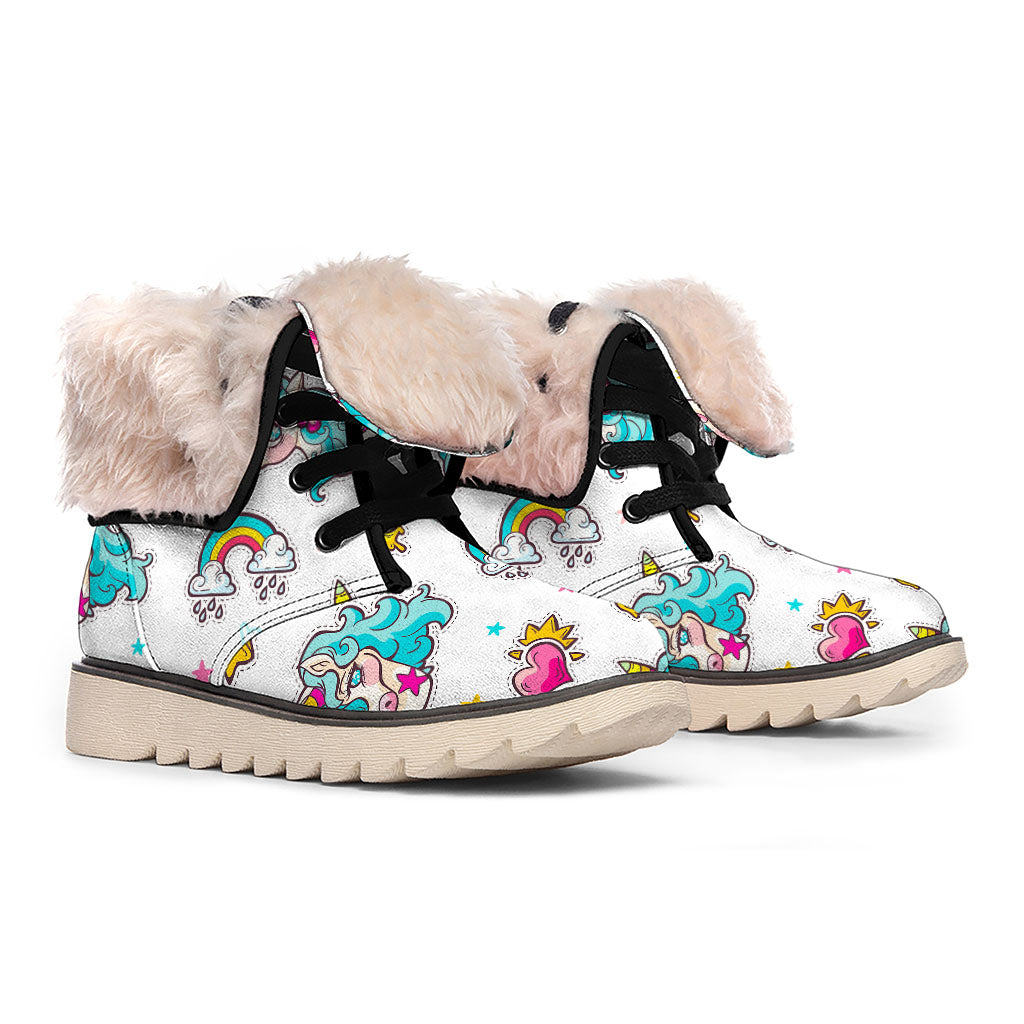 Little Girly Unicorn Pattern Print Winter Boots