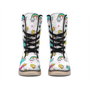 Little Girly Unicorn Pattern Print Winter Boots